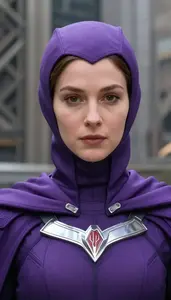 Immense Purple Caped Agent Hero In The Metropolis