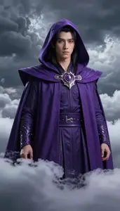 Immense Purple Caped Master Hero In The Storm Cloud