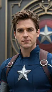 Indigo Suited Avenger Hero In The Metropolitan City