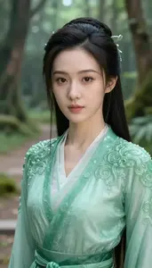 Jade Colored Fighter Hero On The Forest Trail