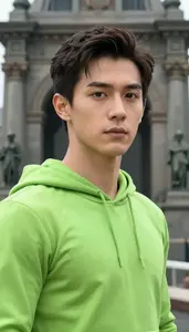 Lime Green Caped Champion Hero At The Historic Monument