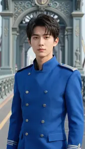 Liquid Blue Suited General Hero On The Bridge