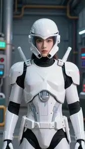Luminous White Armored Commander Hero At The Power Plant