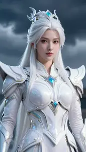 Luminous White Armored Hero Hero In The Storm Cloud