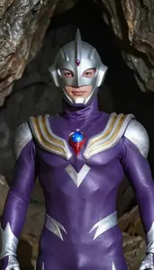 Magical Purple And Silver Titan Superhero In The Underground