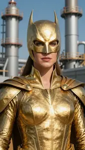 Majestic Gold Caped Vigilante Hero At The Power Plant