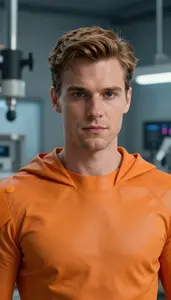 Molten Orange Caped Protector Hero In The Laboratory