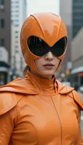 Molten Orange Caped Fighter Hero In The Downtown District