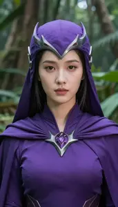 Mystical Purple Caped Defender Hero In The Jungle