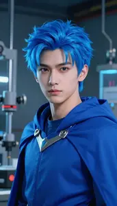 Neon Blue Caped Knight Hero In The Laboratory