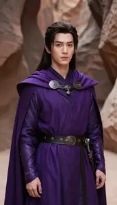 Noble Purple Caped Knight Hero In The Canyon