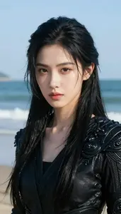 Obsidian Colored Harbinger Hero At The Ocean Shore