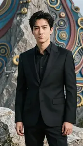 Onyx Black Suited Captain Hero On The Mountain Peak