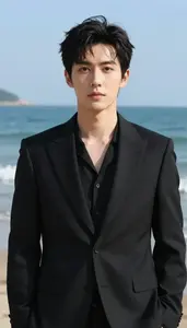 Onyx Black Suited Hero Hero At The Ocean Shore