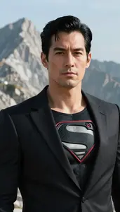 Onyx Black Suited Master Superhero On The Mountain Peak