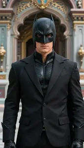 Onyx Black Suited Vigilante Superhero At The Temple