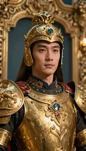Ornate Gold Armored Commander Hero In The Museum