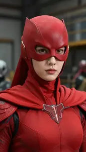 Powerful Red Caped Guardian Hero In The Warehouse