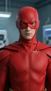 Powerful Red Caped Hero Hero In The Laboratory