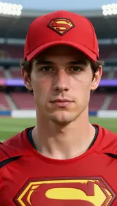 Powerful Red Caped Scout Superhero At The Stadium