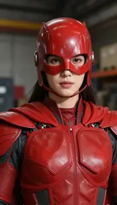 Powerful Red Caped Sentinel Hero In The Warehouse
