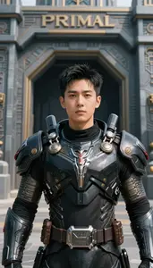 Primal Black Armored Enforcer Hero At The Fortress Gate