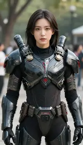 Primal Black Armored Enforcer Hero In The Public Park