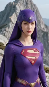 Purple Cloaked Specialist Superhero On The Mountain Peak