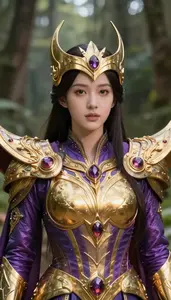 Regal Gold And Purple Guardian Hero On The Forest Trail