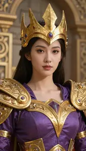 Regal Gold And Purple Warrior Hero At The Ancient Ruins
