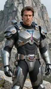 Rocky Gray Armored Defender Hero On The Mountain Peak