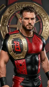 Savage Red And Black Champion Hero On The Cliff
