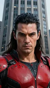 Savage Red And Black Colossus Hero In The Skyscraper