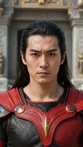Savage Red And Black Crusader Hero At The Temple
