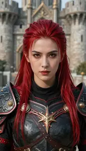 Savage Red And Black Paladin Hero At The Castle