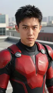 Savage Red And Black Protector Hero On The Rooftop