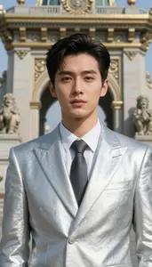 Shining Silver Suited Fighter Hero At The Historic Monument