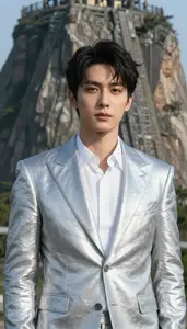 Shining Silver Suited Bastion Hero On The Cliff