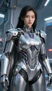 Technological Silver Caped Colossus Hero On The Skyway