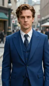 Titanic Blue Suited Enforcer Hero In The City Street