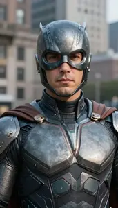 Titanium Gray Caped Defender Superhero In The Metropolitan