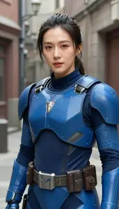Universal Blue Armored Operative Hero In The Alleyway