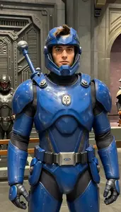 Universal Blue Armored Sentinel Hero In The Museum