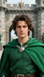 Untamed Green Caped Captain Hero At The Fortress Gate