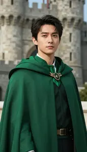 Verdant Green Caped Commander Hero At The Castle