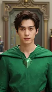 Verdant Green Caped Protector Hero In The Museum