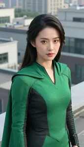 Verdant Green Caped Operative Hero On The Rooftop