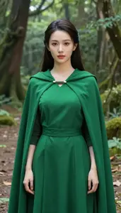 Verdant Green Caped Guardian Hero On The Forest Trail