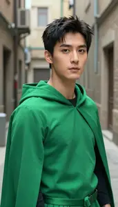 Verdant Green Caped Master Hero In The Alleyway