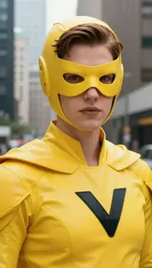 Volt Yellow Caped Defender Hero In The Downtown District